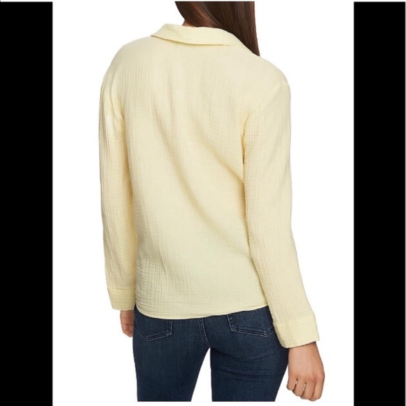 NWT 1. State Gauze Button Down Front Tie Butter Yellow Crop Small - Picture 2 of 7